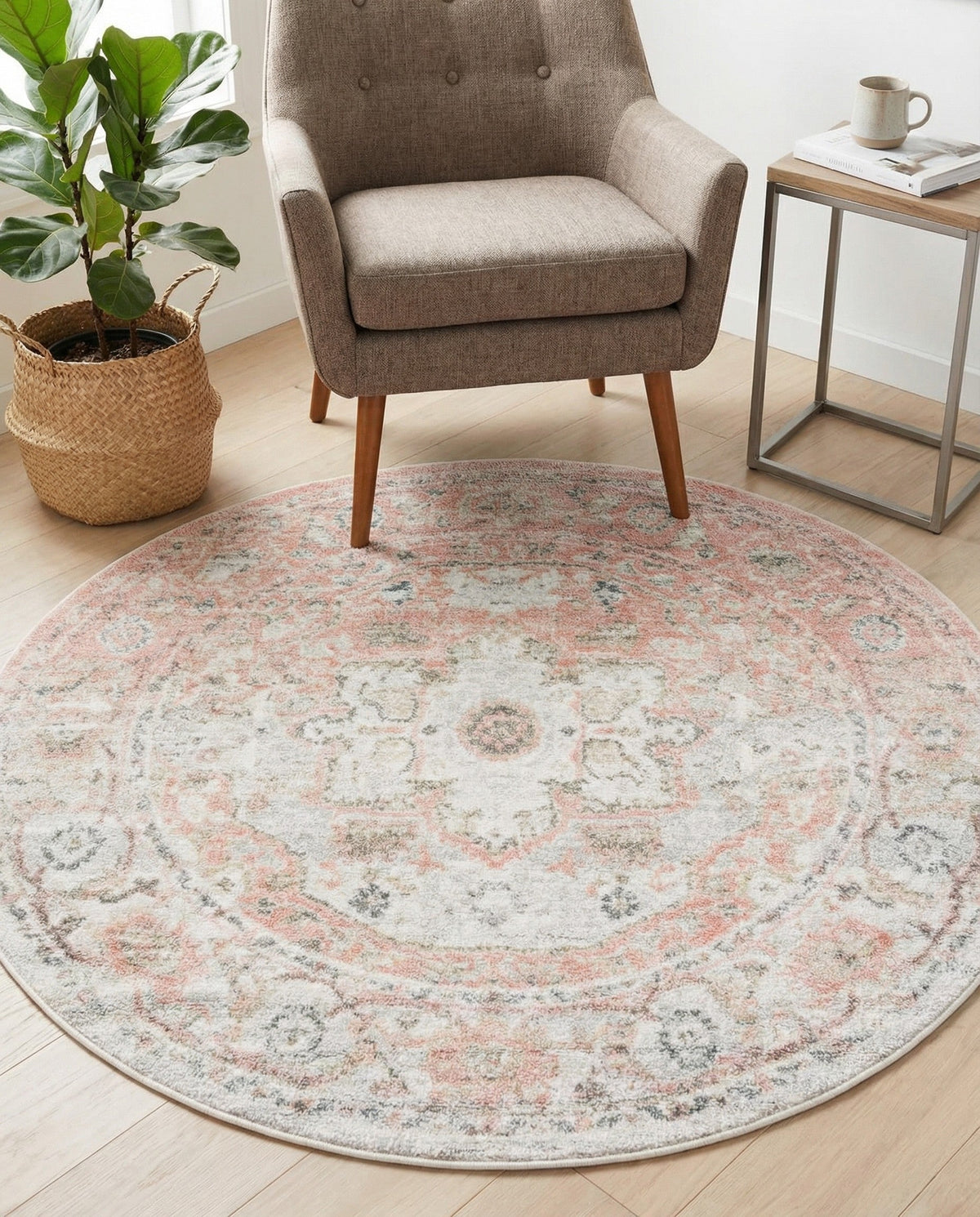 Parisian Elegance Collection Area Rug - Versailles (Rose Pink) Round Rose Pink  lifestyle 115
