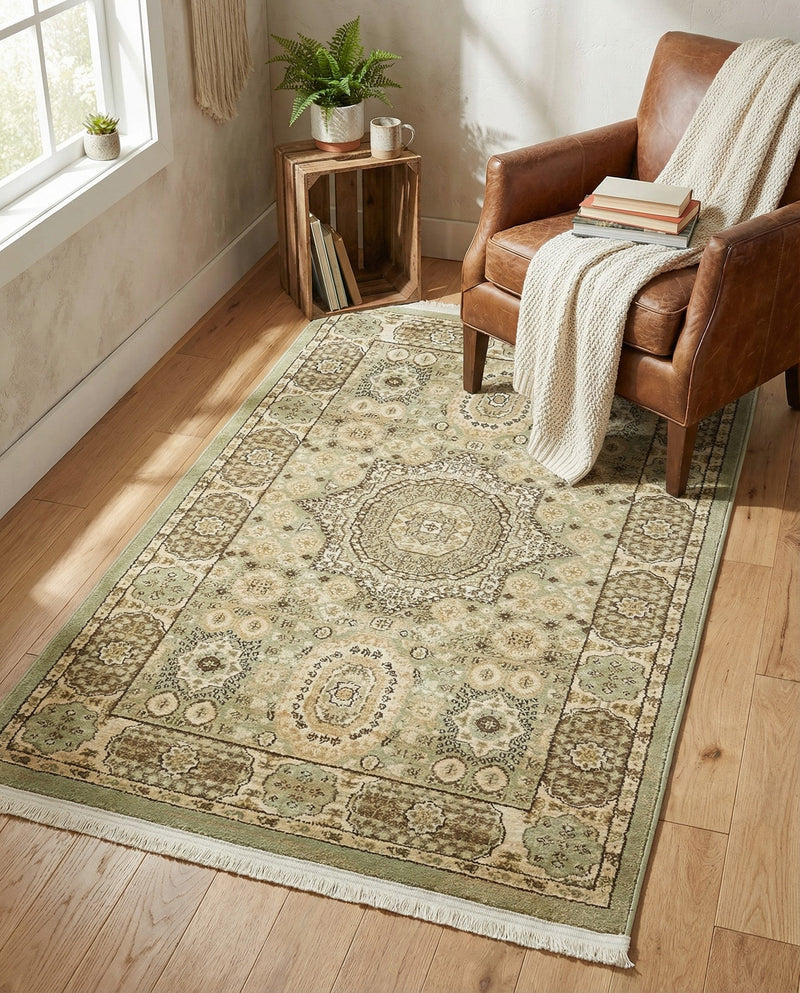 Ottoman Elegance Collection Area Rug -  Ephesus Rectangle Light Green  lifestyle 56