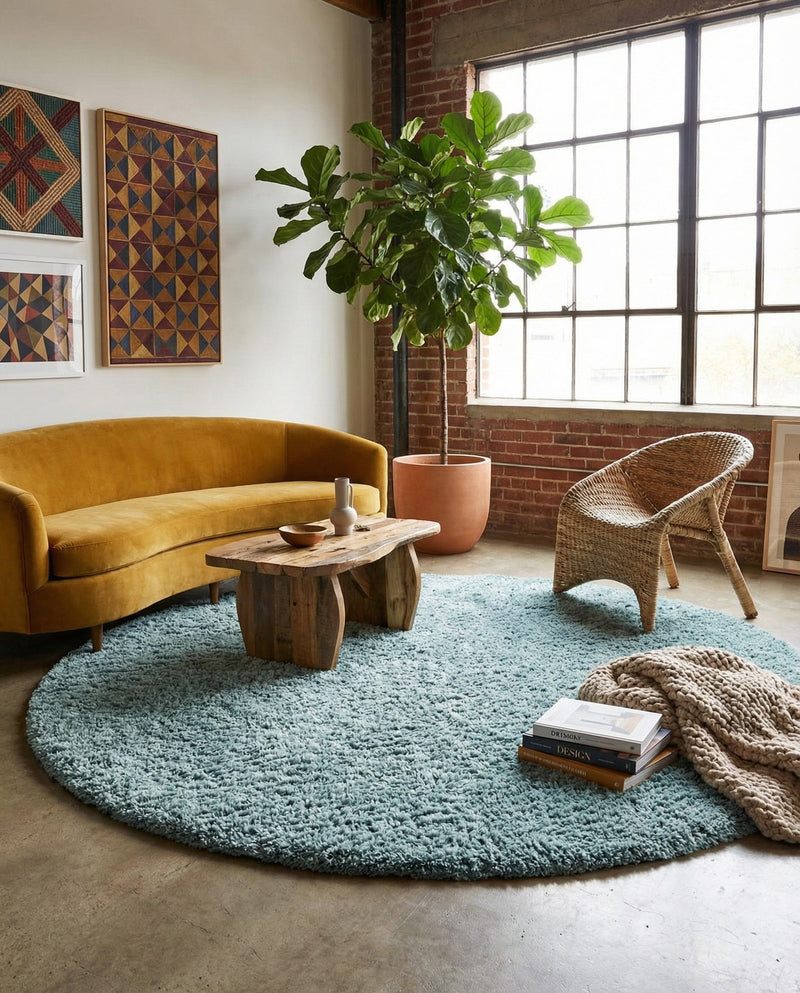 Eternal Plush Oasis Collection Area Rug -  Tranquility (Slate Blue) Round Slate Blue  lifestyle 58