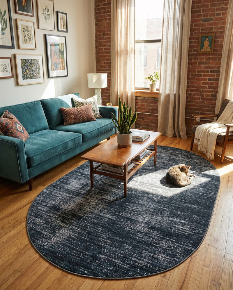 Sahara Essence Collection Area Rug - Oasis (Black) Oval Black  lifestyle 74