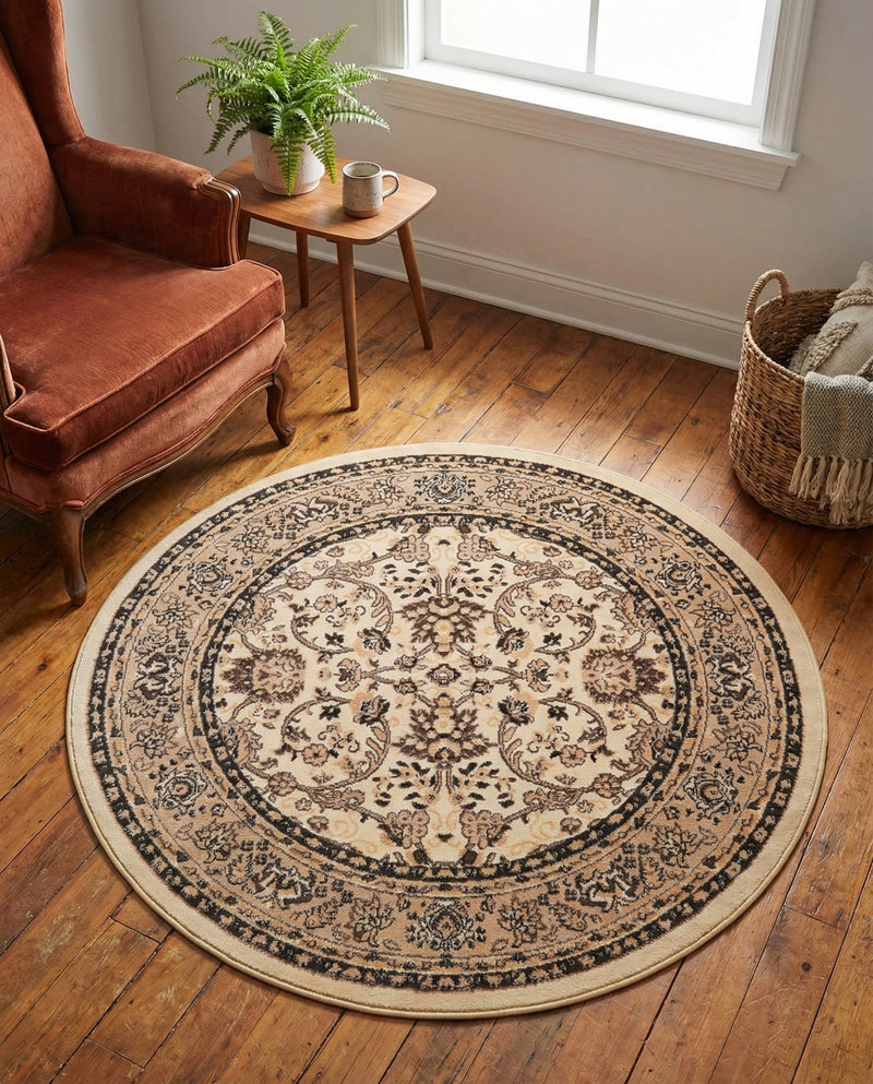 Isfahan Elegance Collection Area Rug - Naghsh-e Jahan (Ivory) Round Ivory  lifestyle 48