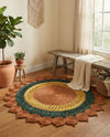 Woven Seaside Jute Collection Area Rug - Coastalhaven (Orange Green Yellow) Round Orange Green Yellow  lifestyle 20