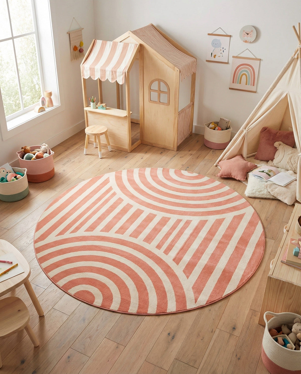 Wonder Tykes Collection Area Rug -  Joydale Round Soft Coral Pink  lifestyle 161