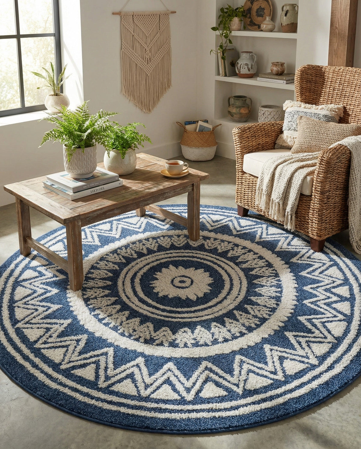 Sahara Chic Collection Area Rug -  Tangier Round Blue  lifestyle 131