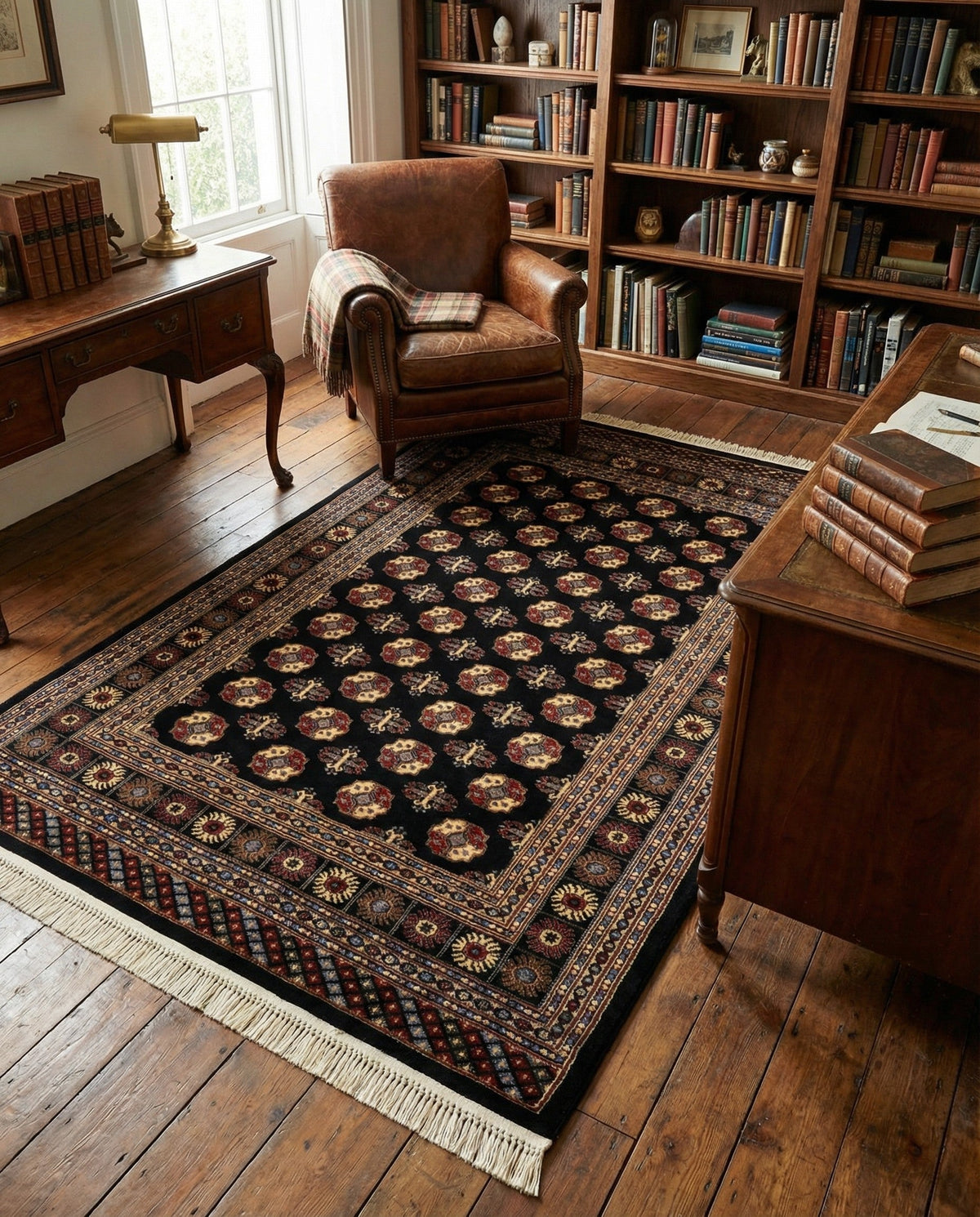Samarkand Elegance Collection Area Rug -  Margilan (Black) Rectangle Black  lifestyle 27