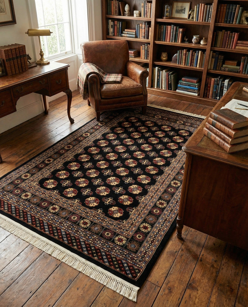 Samarkand Elegance Collection Area Rug -  Margilan (Black) Rectangle Black  lifestyle 27