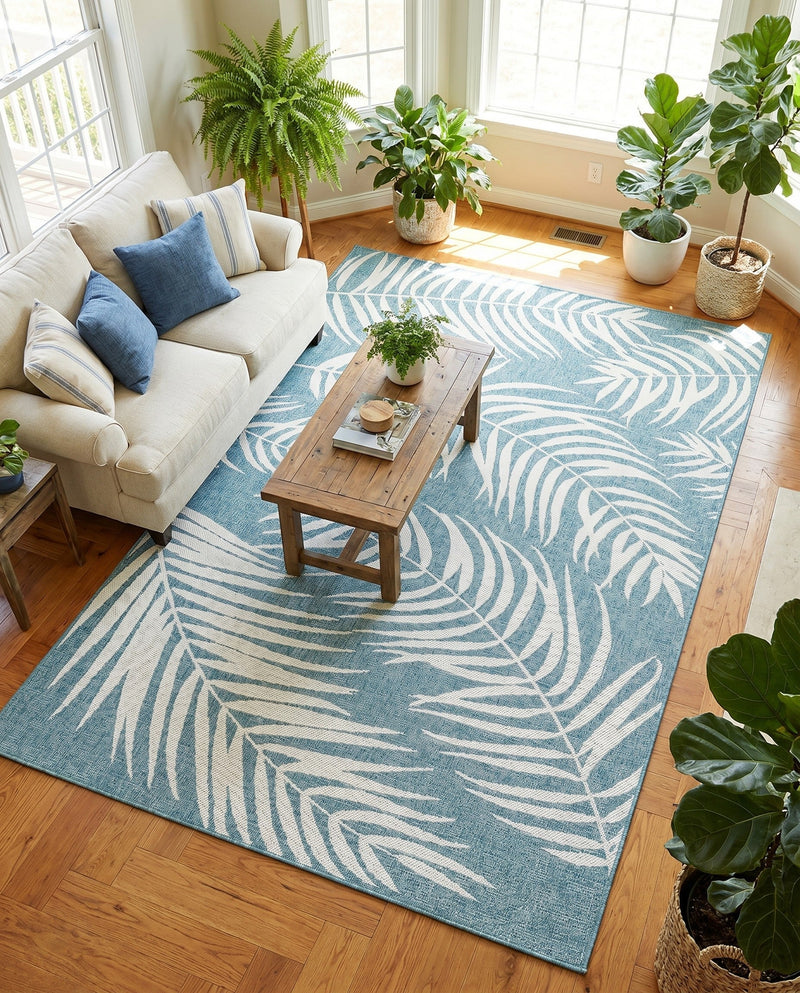 Seaside Blooms Collection Area Rug - Verdure (Light Aqua) Rectangle Light Aqua  lifestyle 16