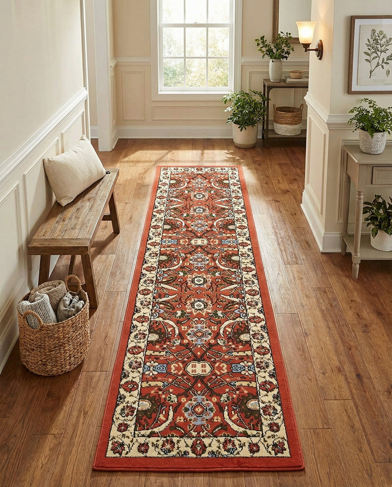 Tabriz Tapestry Collection Area Rug - Sahand (Terracotta) Runner Terracotta  lifestyle 56