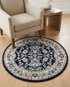 Isfahan Elegance Collection Area Rug - Naghsh-e Jahan (Navy Blue) Round Navy Blue  lifestyle 54