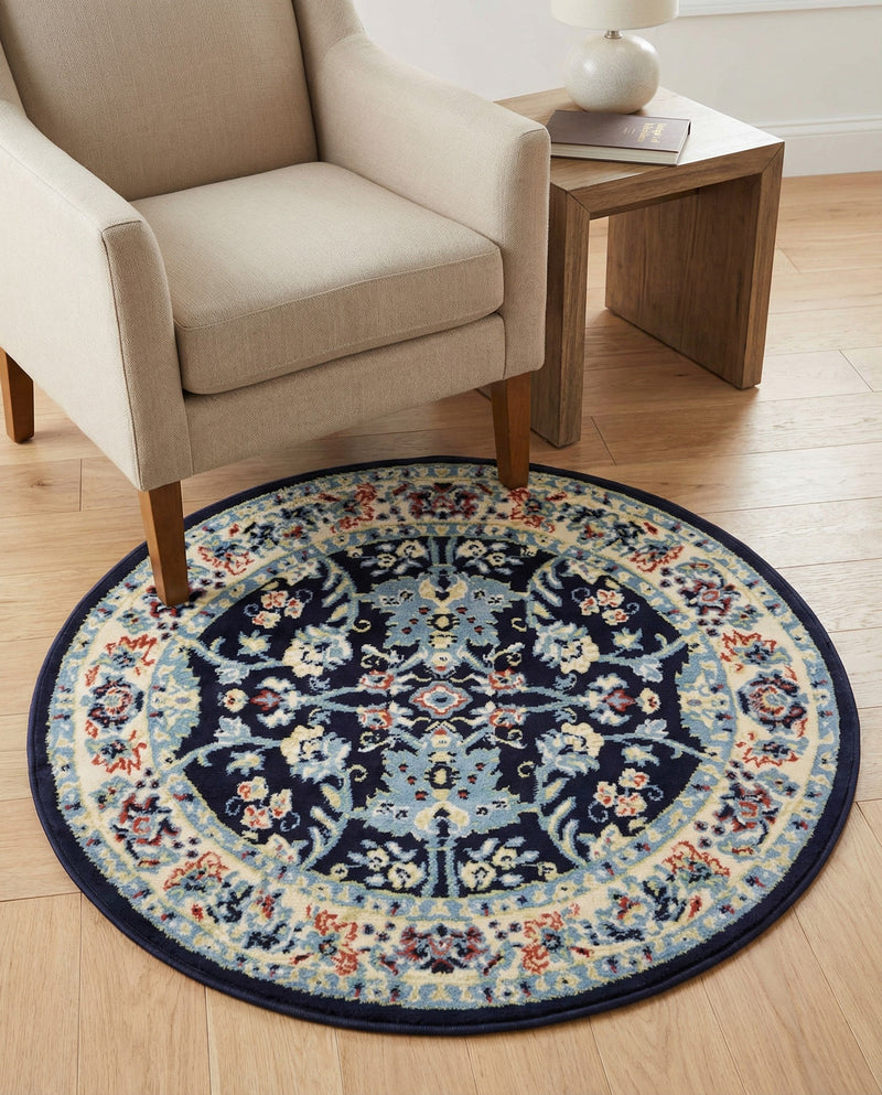 Isfahan Elegance Collection Area Rug - Naghsh-e Jahan (Navy Blue) Round Navy Blue  lifestyle 54