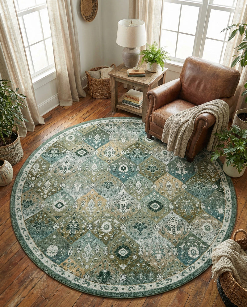 Brighton Terrace Collection Area Rug -  Rottingdean (Green) Round Green  lifestyle 38