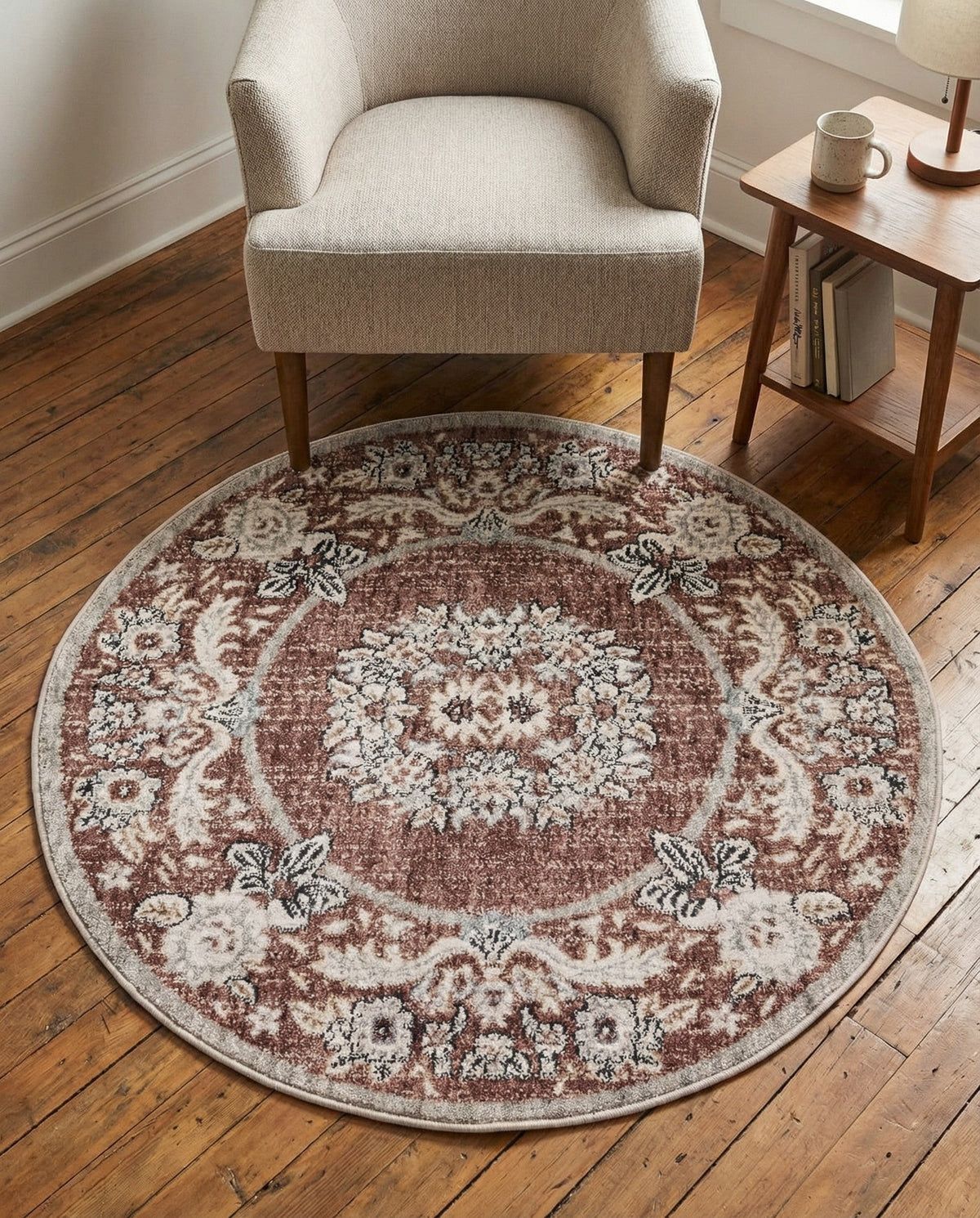 Heritage Harbor Collection Area Rug -  Seabreeze Round Dusty Rose  lifestyle 192
