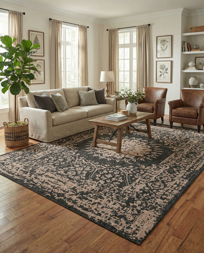 Patio Heritage Collection Area Rug -  Lafayette (Black) Rectangle Black  lifestyle 29
