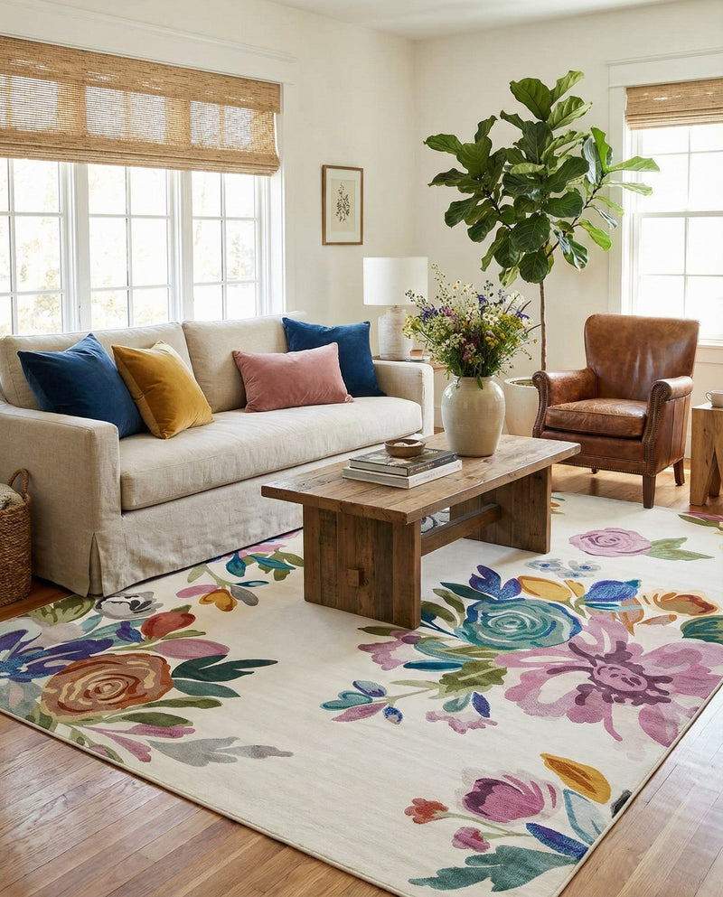 Meadow Breeze Collection Area Rug - Wildflower Rectangle Ivory  lifestyle 18