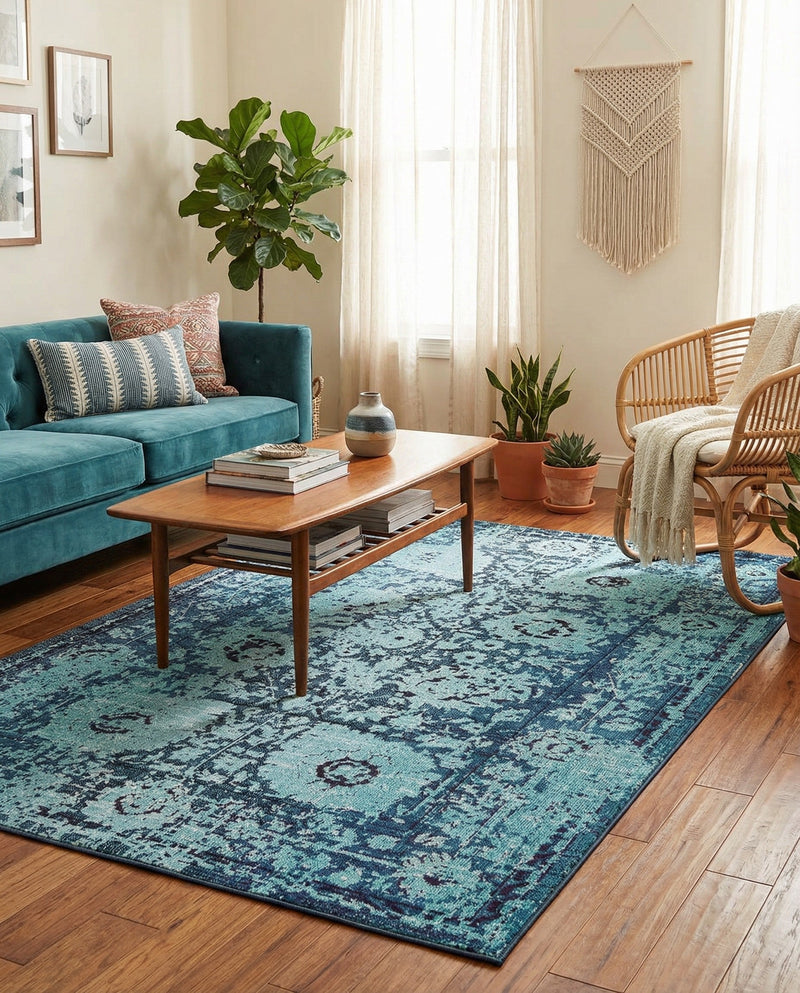 Chateau Elegance Collection Area Rug -  Louvre Rectangle Blue  lifestyle 76