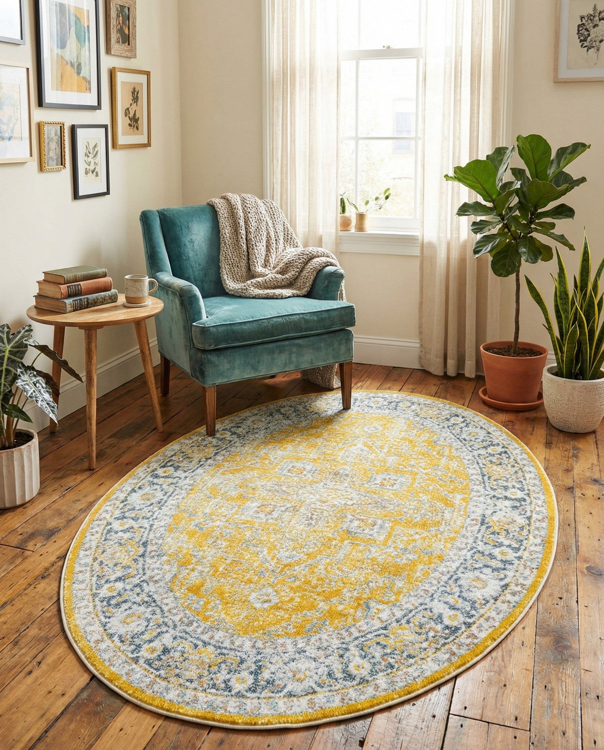 Caribbean Breeze Collection Area Rug -  Andros Oval Yellow  lifestyle 82
