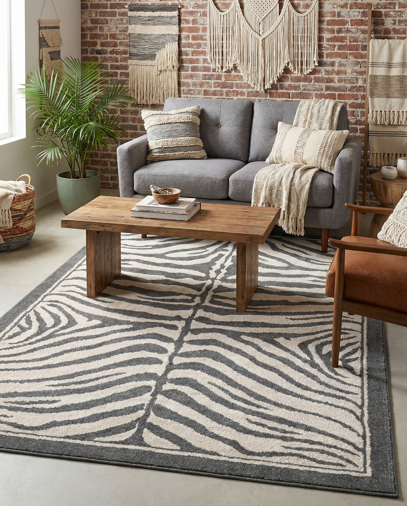 Savannah Sojourn Collection Area Rug -  Kalahari Rectangle Gray and Ivory  lifestyle 6