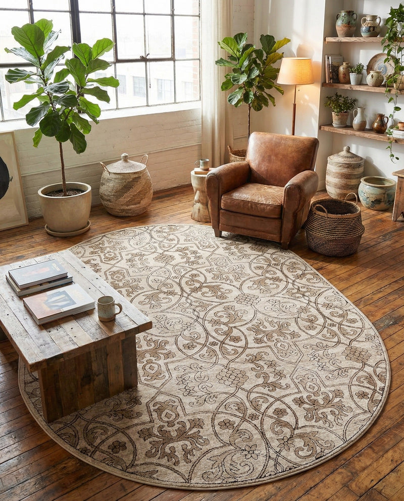 Andes Summit Collection Area Rug -  Merida Oval Dark Beige  lifestyle 54