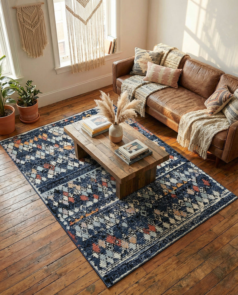 Tangier Treasures Collection Area Rug -  Marrakech Rectangle Navy Blue  lifestyle 48