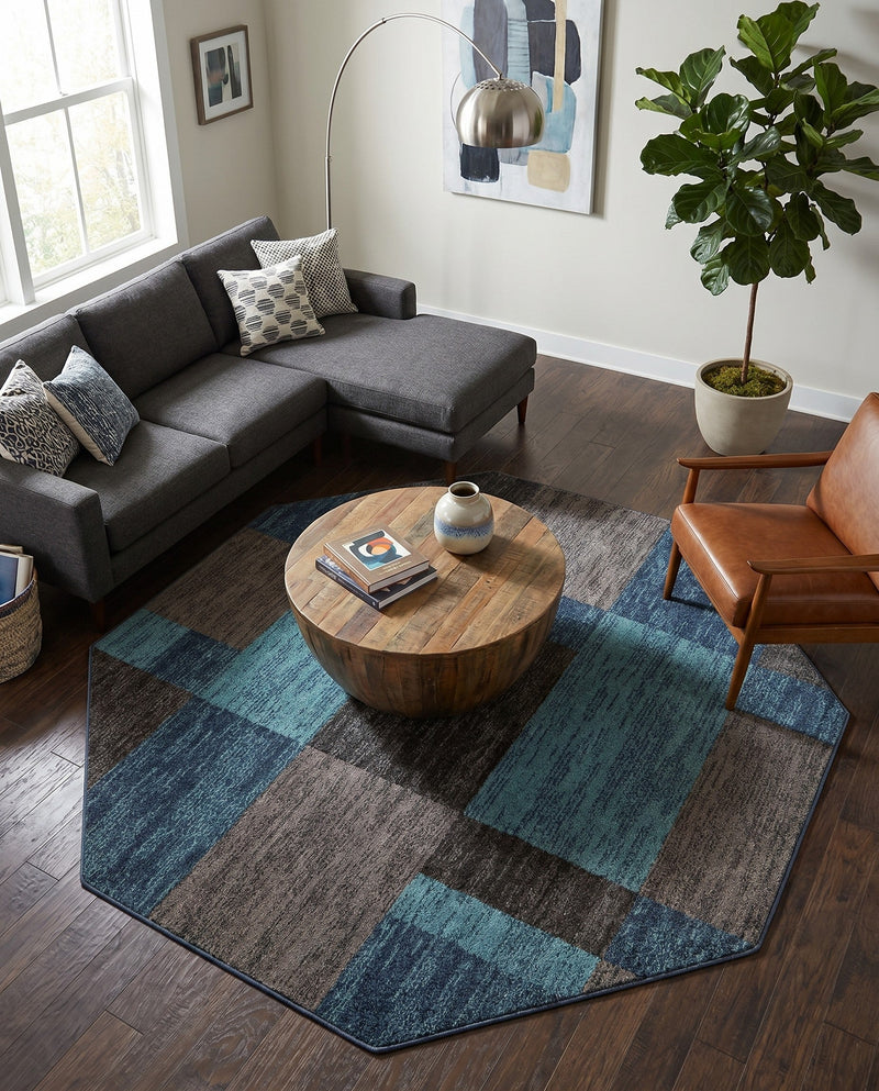 Autumn Meadow Collection Area Rug -  Sycamoreside (Blue Gray) Octagon Blue Gray  lifestyle 63