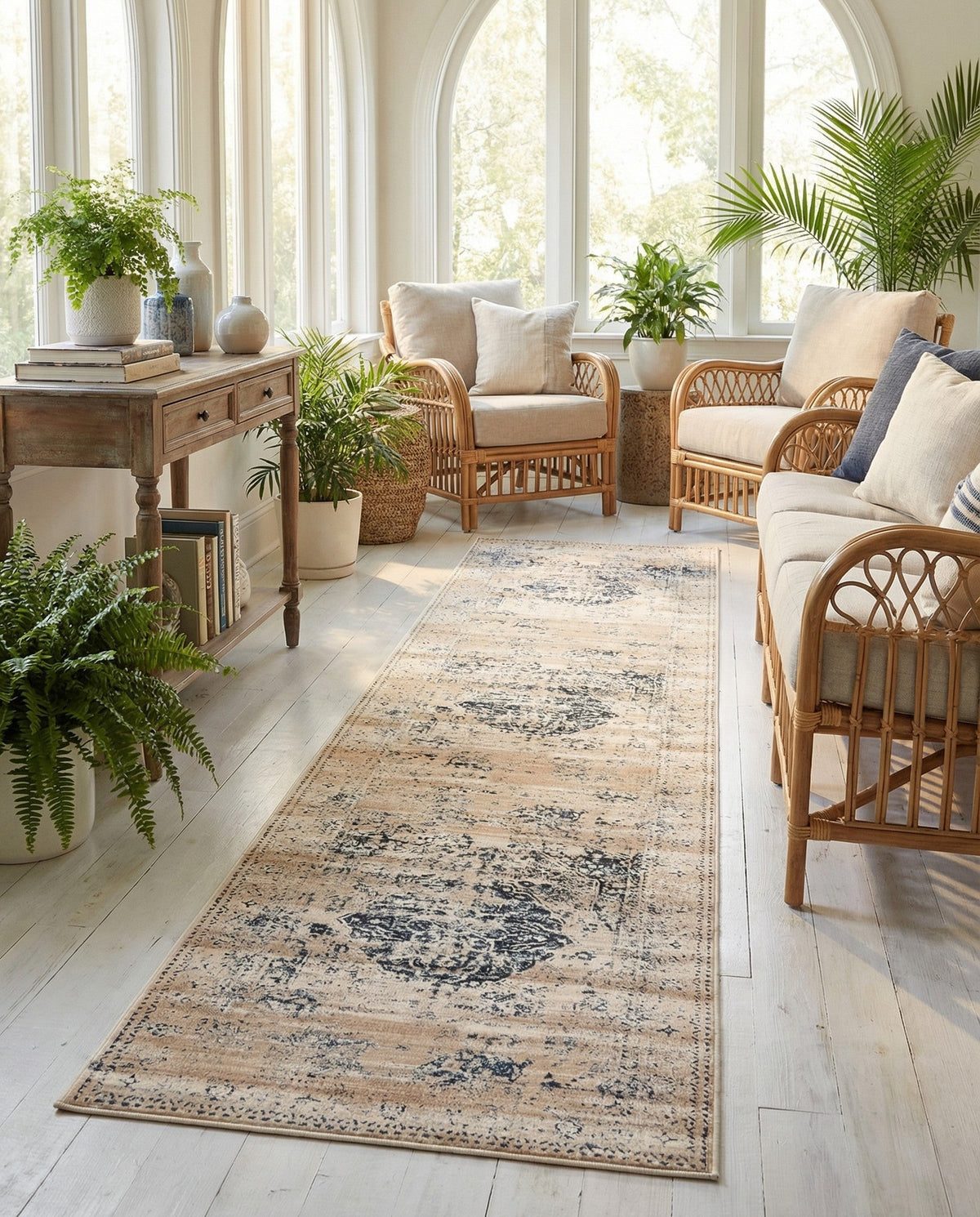 Coastal Manor Collection Area Rug -  Dunes Runner Dark Blue  lifestyle 95