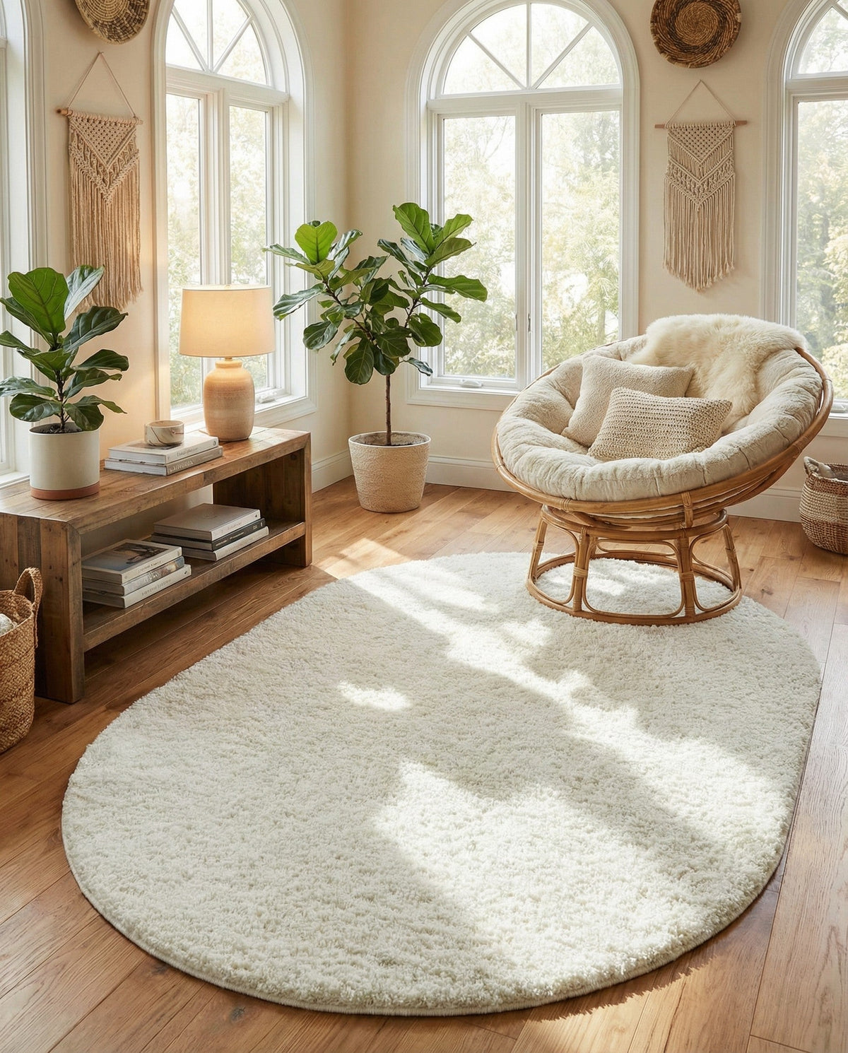 Cozy Comfort Shag Collection Area Rug - Haven (White) Oval White  lifestyle 103
