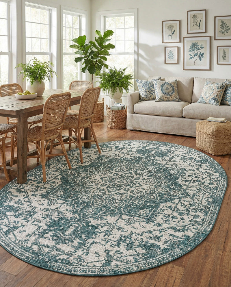 Urban Oasis Rugs Collection Area Rug -  Penthouse (Teal) Oval Teal  lifestyle 77