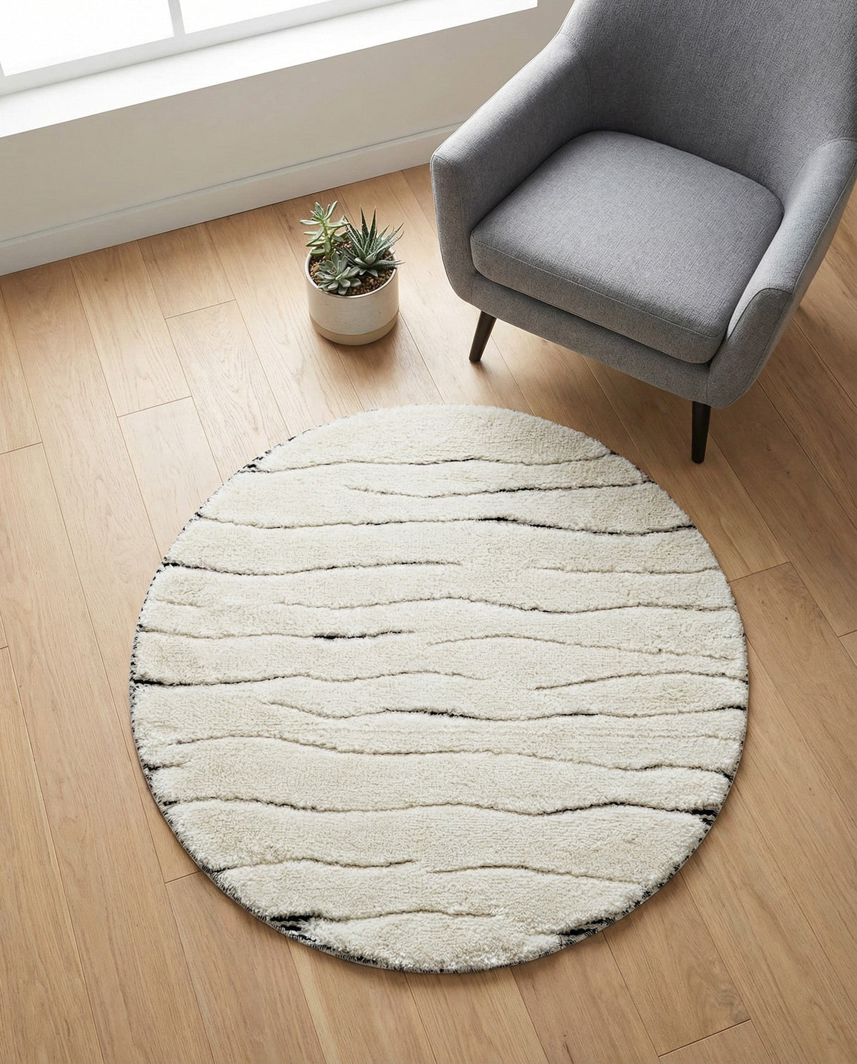 Monochrome Collection Area Rug - Slate Round Ivory White  lifestyle 112
