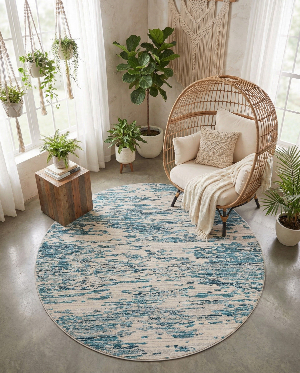 Serenity Sands Collection Area Rug - Dunescape Round Blue  lifestyle 104