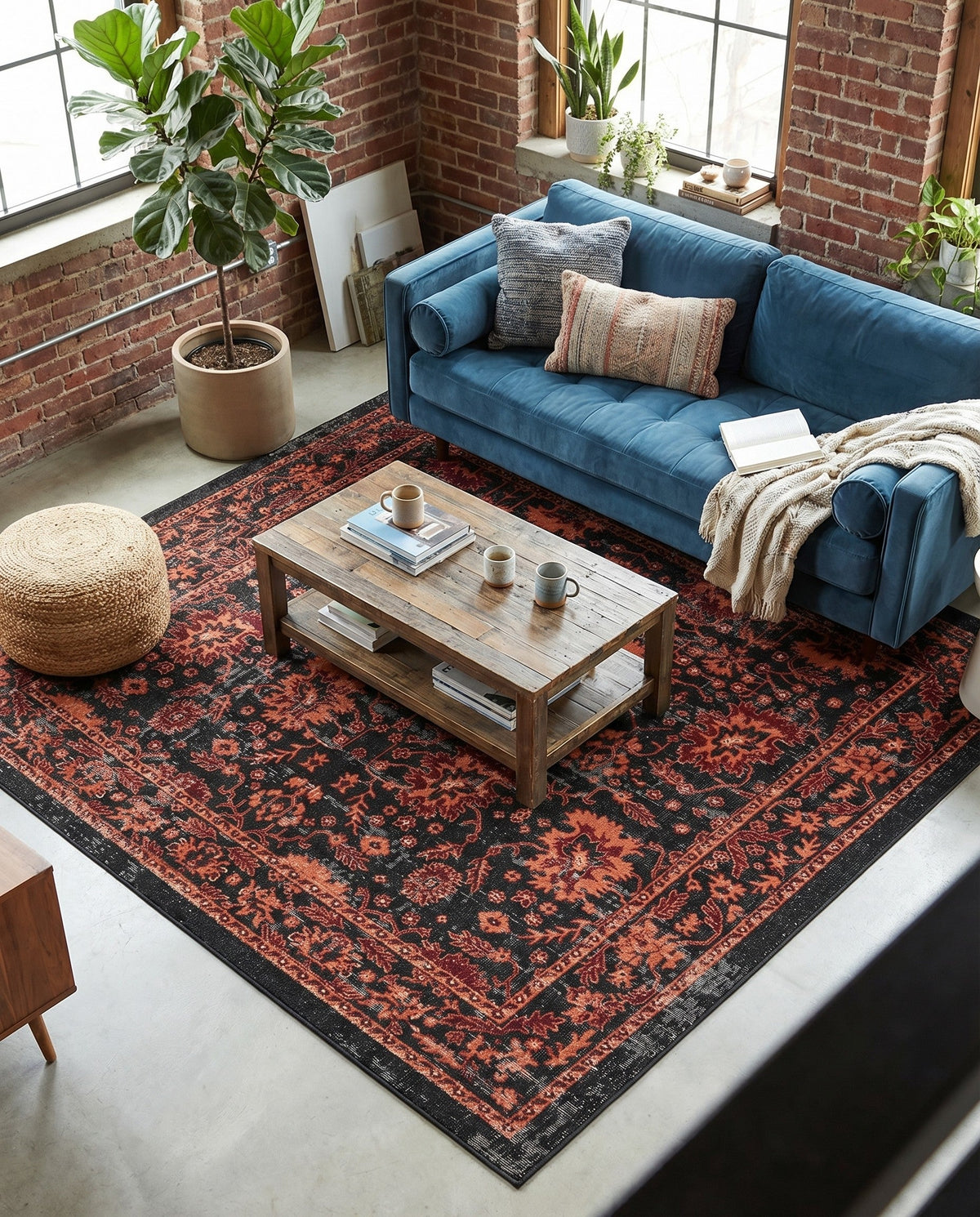 Geneva Terrace Collection Area Rug -  Lausanne Square Black  lifestyle 123
