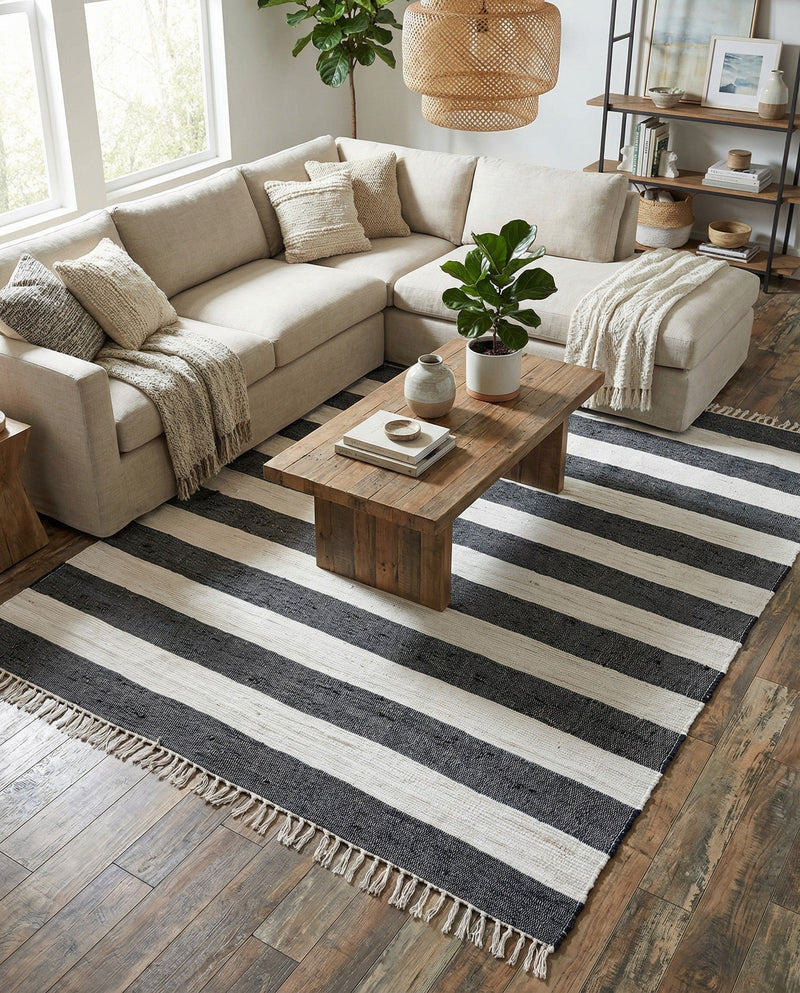 Tassel Trail Collection Area Rug - Pathway (Navy Blue) Rectangle Navy Blue  lifestyle 27