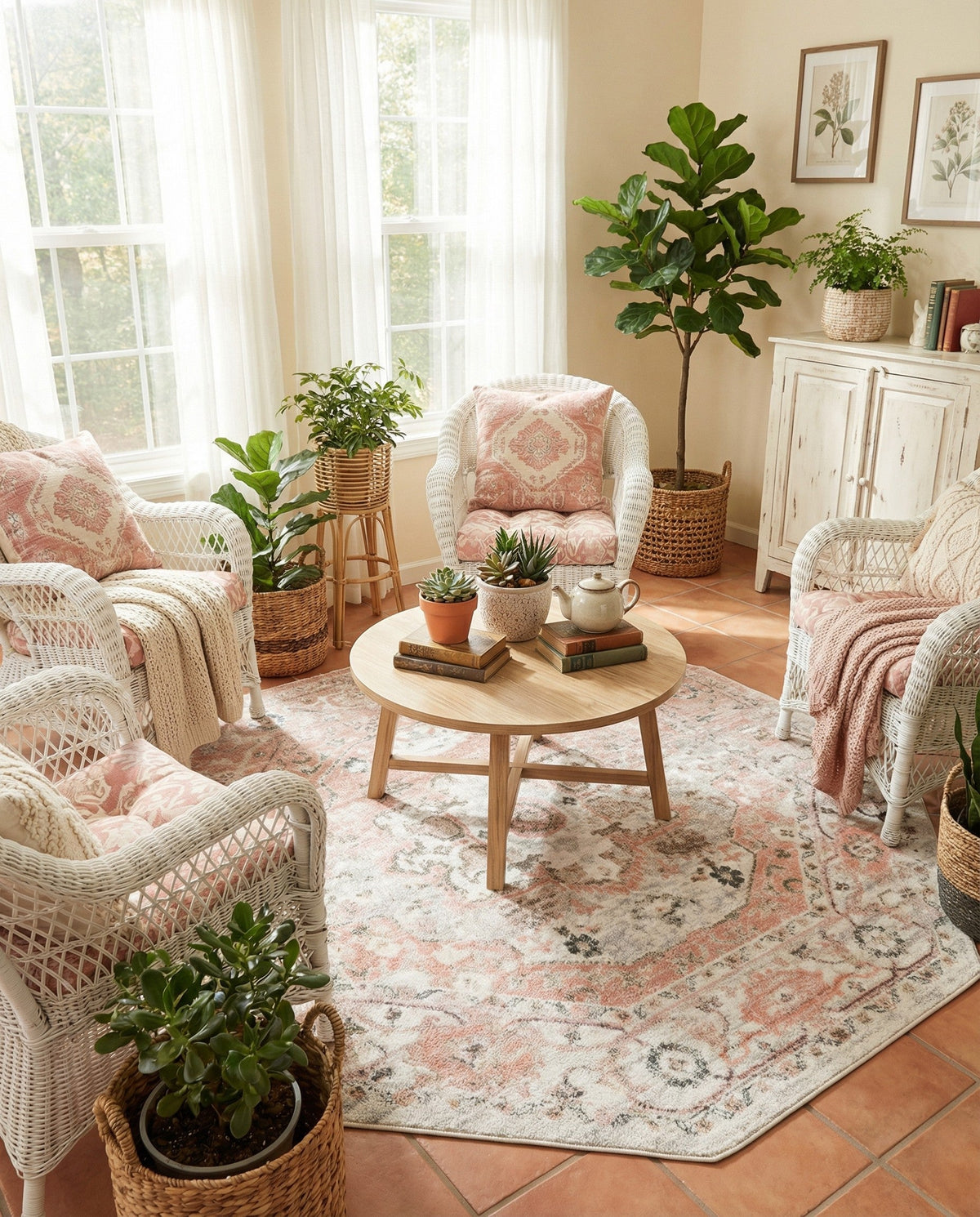 Parisian Elegance Collection Area Rug - Versailles (Rose Pink) Octagon Rose Pink  lifestyle 126
