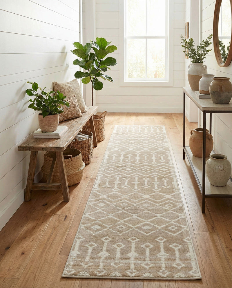 Marrakech Lattice Collection Area Rug - Medina (Beige) Runner Beige  lifestyle 49