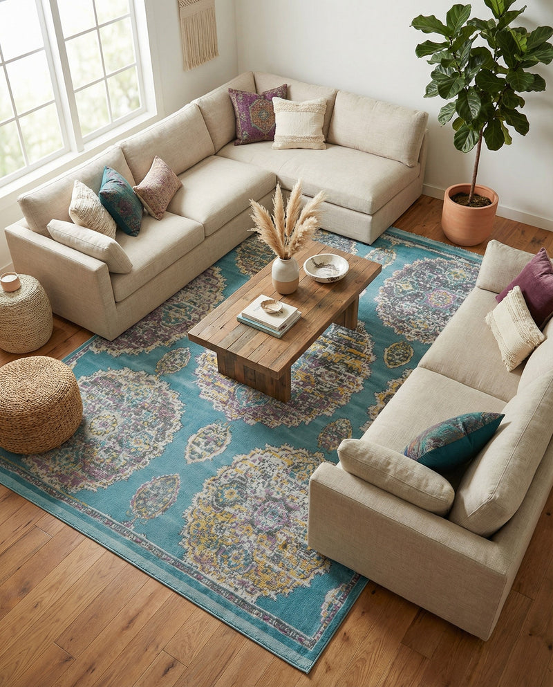 Arcadia Rugs Collection Area Rug -  Atlantis (Blue) Rectangle Blue  lifestyle 8