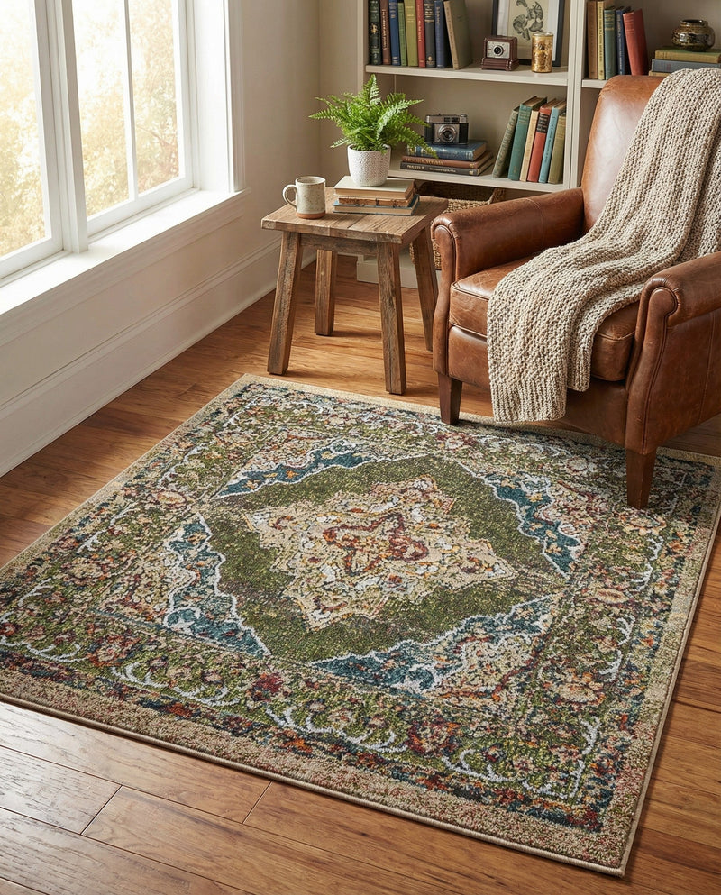 Savannah Soiree Collection Area Rug - Serengeti (Green) Square Green  lifestyle 46