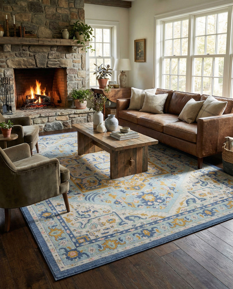 Savannah Series Collection Area Rug - Charleston (Sky blue) Rectangle Sky blue  lifestyle 4