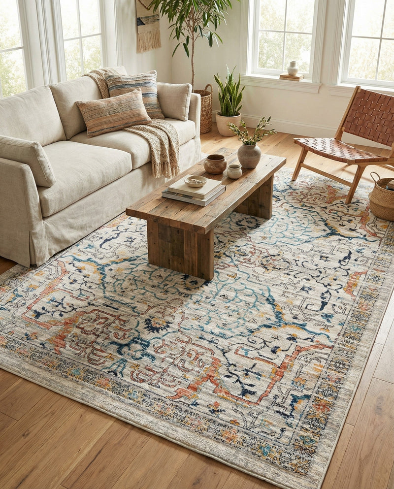 Seville Stripes Collection Area Rug -  Malaga (Ivory) Rectangle Ivory  lifestyle 14
