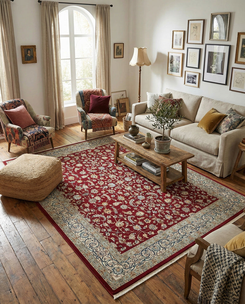 Persian Elegance Collection Area Rug -  Ardabil Rectangle Burgundy  lifestyle 46