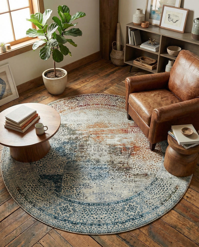 Caribbean Breeze Collection Area Rug -  Yucatan Round Multi  lifestyle 53