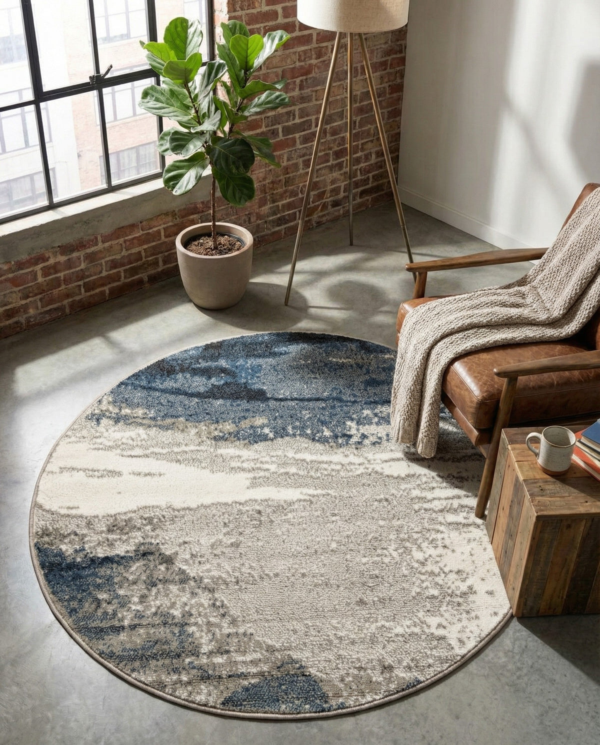 Copenhagen Edge Collection Area Rug - Nyhavn Round Blue  lifestyle 140