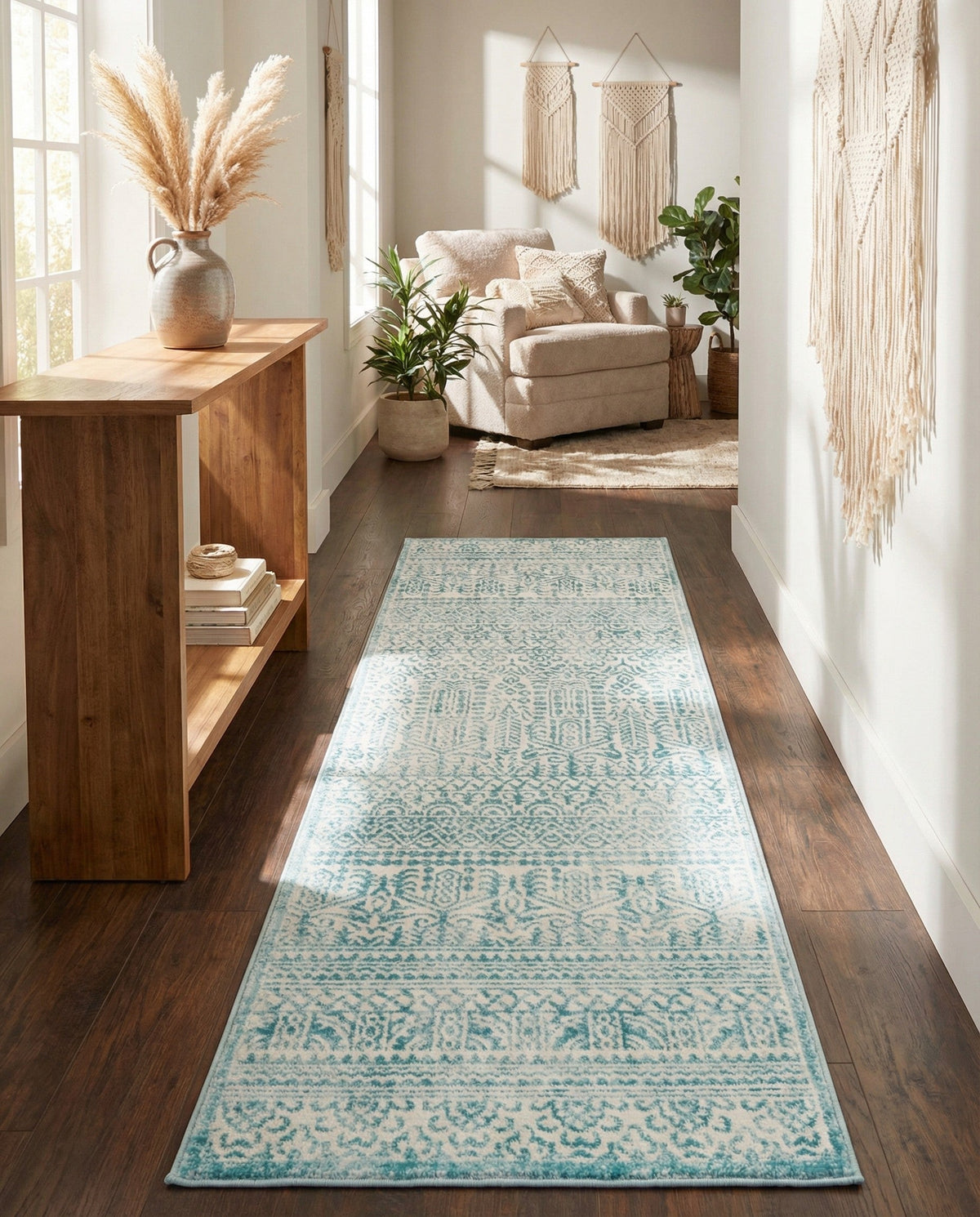 Metro Heights Collection Area Rug -  Chelsea Runner Teal  lifestyle 148