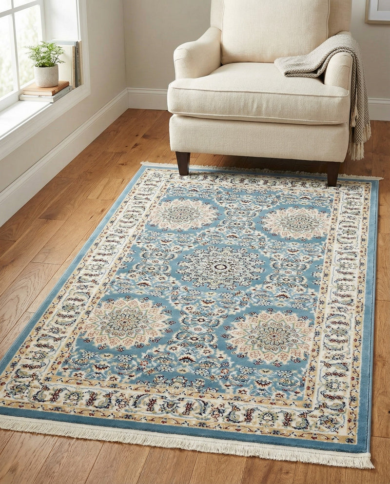 Persian Elegance Collection Area Rug -  Mashhad Rectangle Blue  lifestyle 11