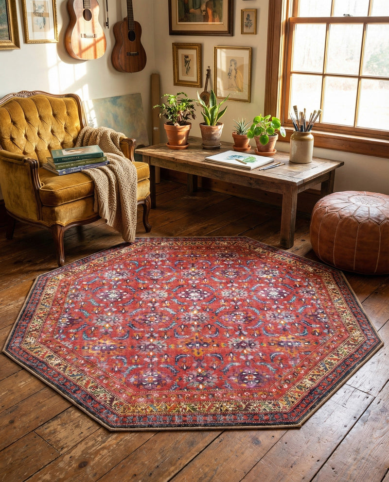 Heritage Elegance Collection Area Rug -  Fontainebleau Octagon Red  lifestyle 53