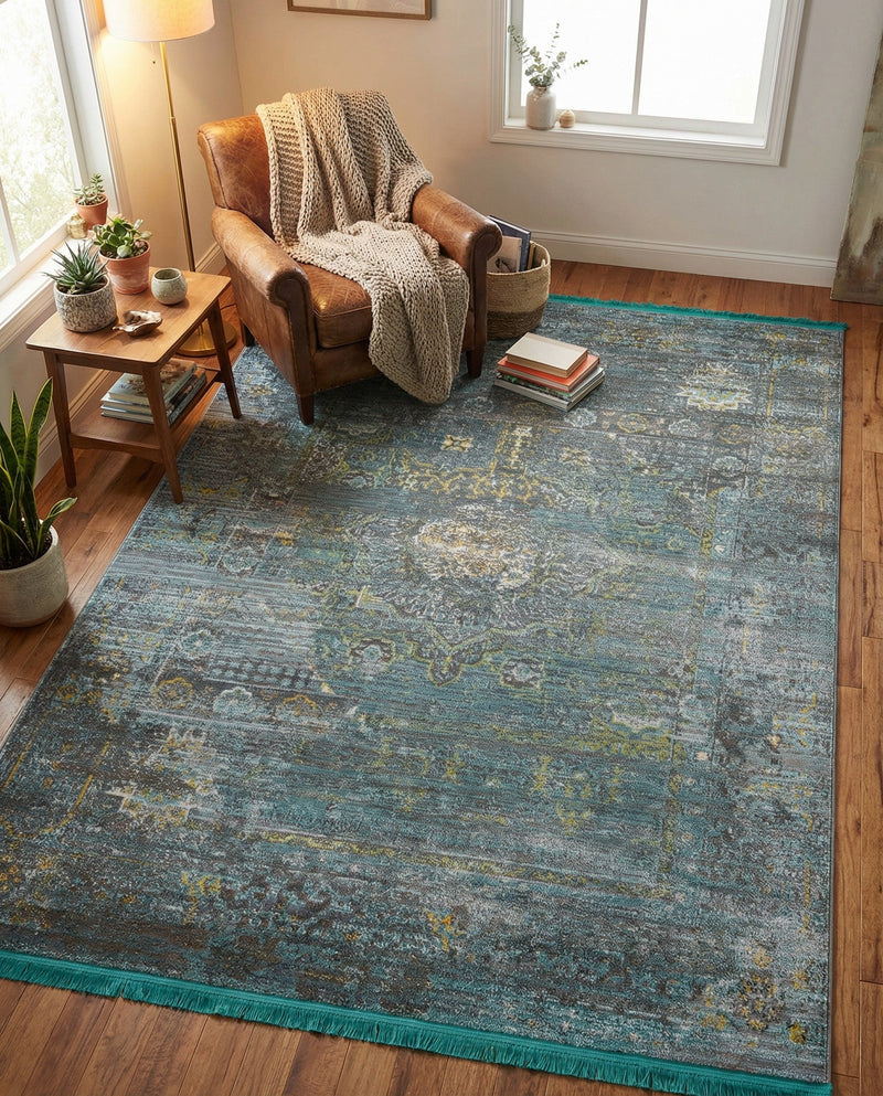 Caribbean Breeze Collection Area Rug -  Martinique Rectangle Turquoise  lifestyle 3