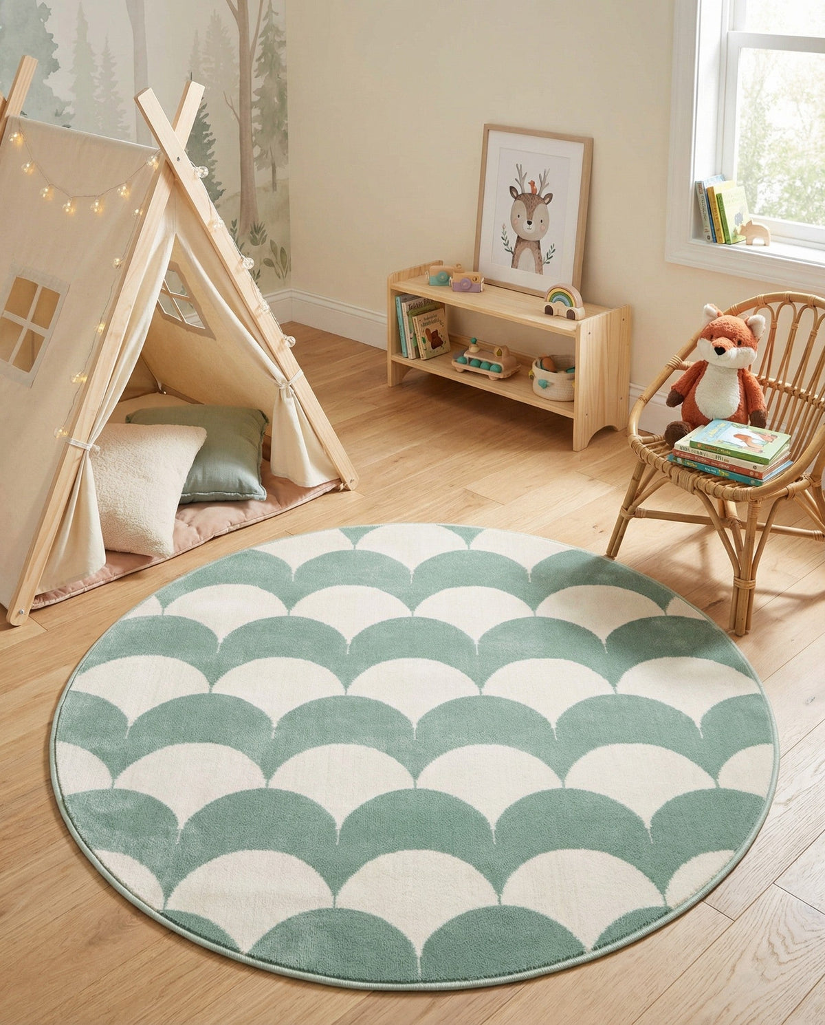 Wonder Tykes Collection Area Rug - Sparklewood Round Soft Green  lifestyle 130