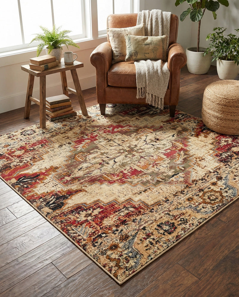 Neptune Elegance Collection Area Rug -  Naiad Square Burgundy Beige  lifestyle 68