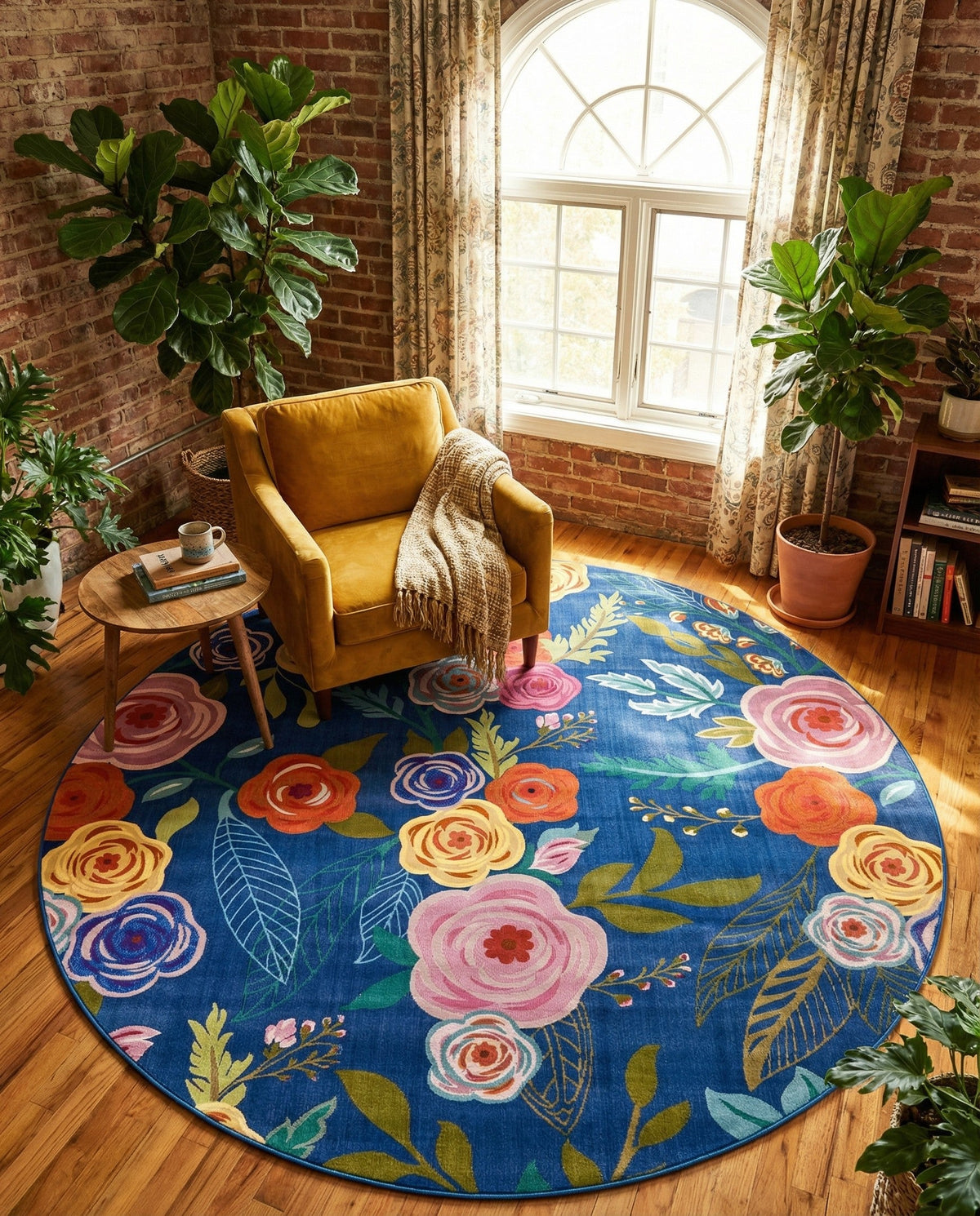 Meadow Breeze Collection Area Rug -  Petal Round Blue  lifestyle 75