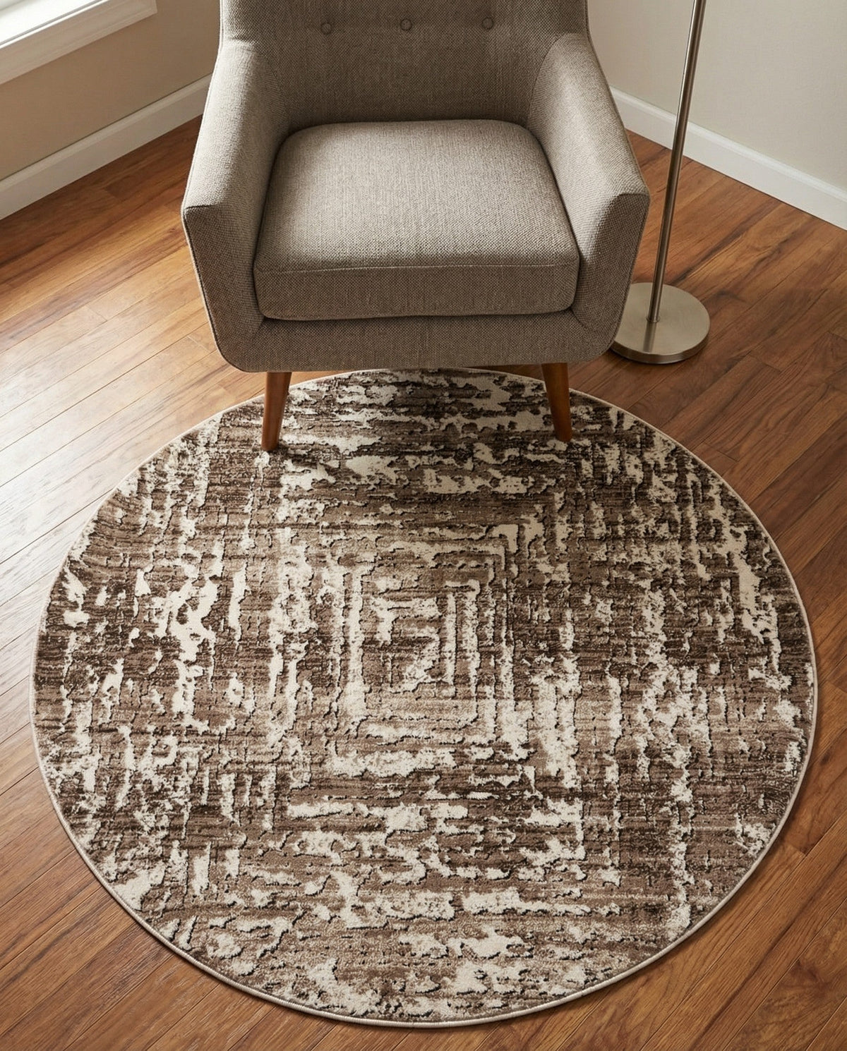 Sanctuary Retreat Collection Area Rug -  Asylum Round Chocolate Brown  lifestyle 90