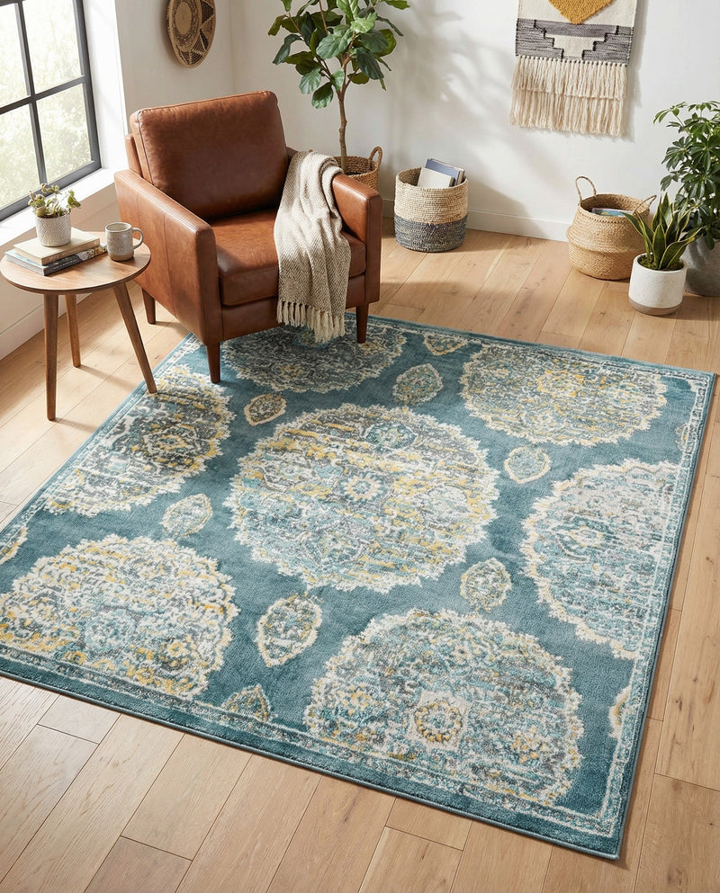 Arcadia Rugs Collection Area Rug -  Atlantis (Gray and Blue) Square Gray and Blue  lifestyle 59