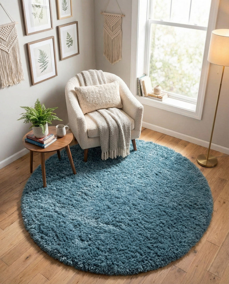 Eternal Plush Oasis Collection Area Rug -  Tranquility (Aegean Blue) Round Aegean Blue  lifestyle 52